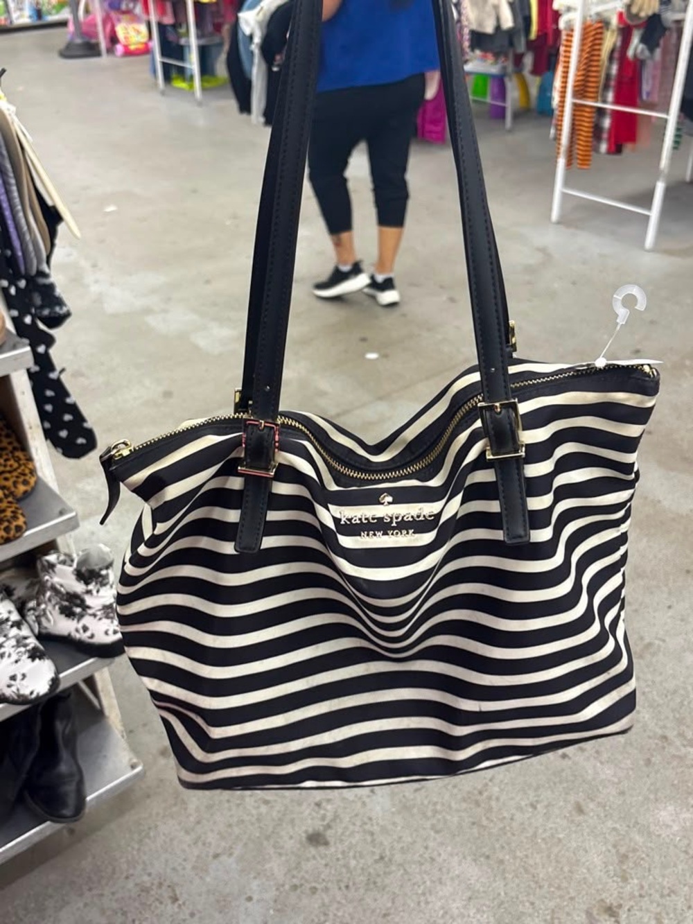 kate spade Black and White Striped Shoulder Bag